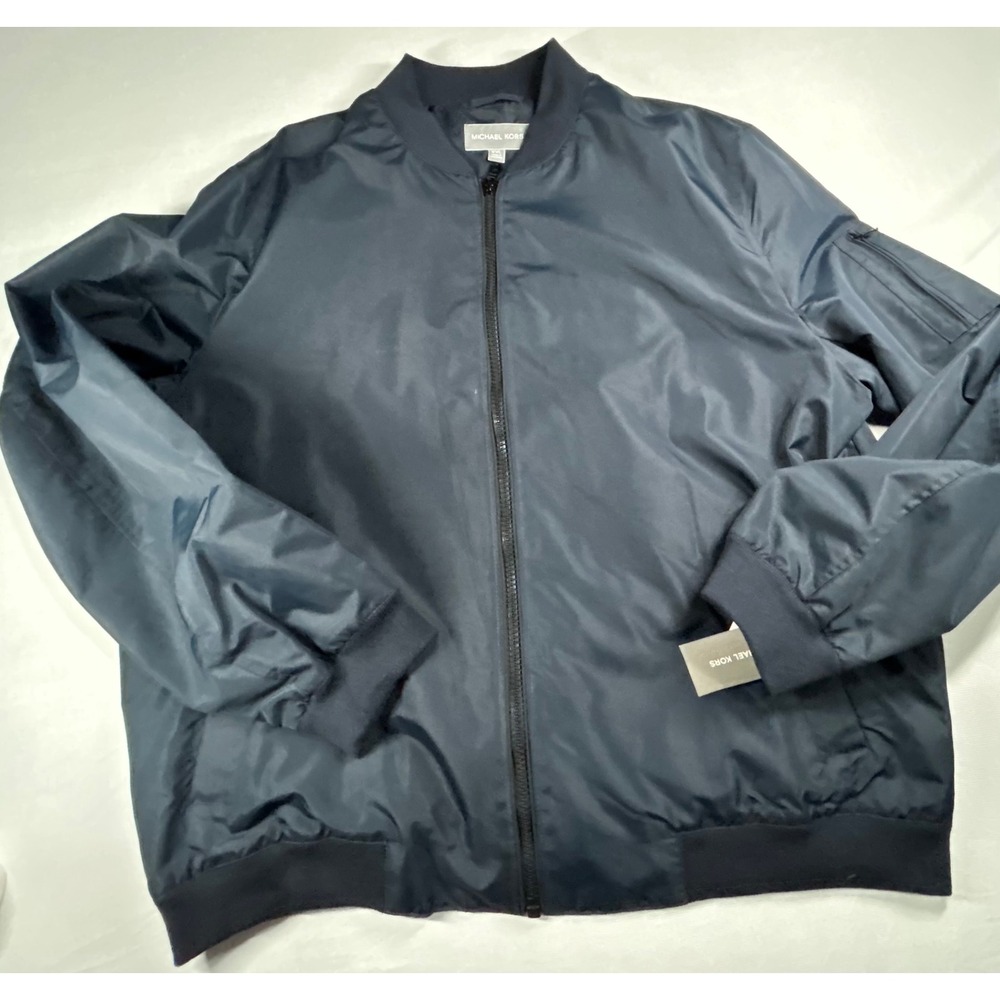 Michael Kors Mens Navy Blue Bomber Jacket Orange Mesh Lining XXL RN 121545 NWT
